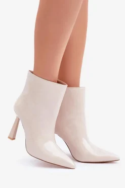 Discount Boto Lakierowane Botki Na Szpice Wsuwane Jasnobeżowe Seliri Beżowy
