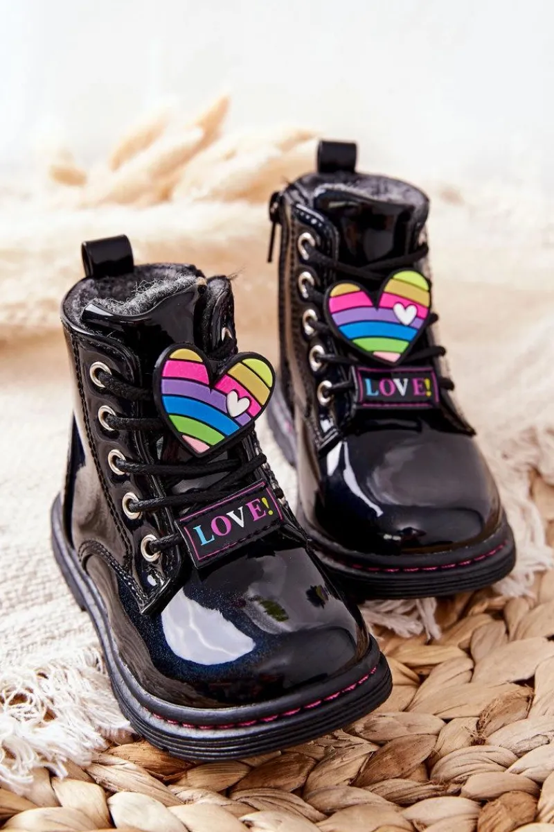 Evento Lakierowane Botki Ocieplane Wełną Czarne Anlon