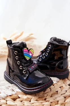 Evento Lakierowane Botki Ocieplane Wełną Czarne Anlon