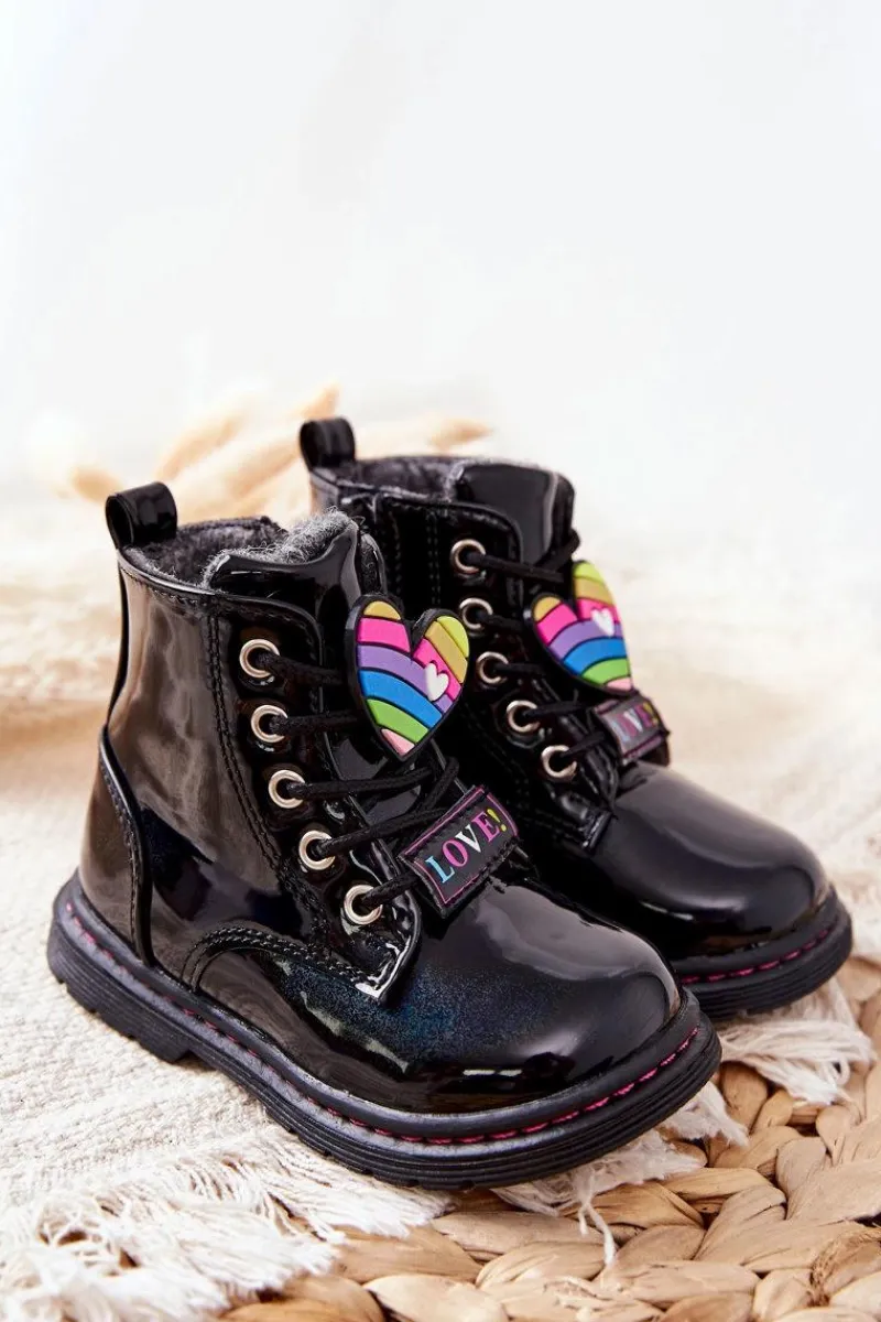 Evento Lakierowane Botki Ocieplane Wełną Czarne Anlon