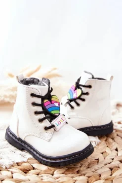 Dziewczęce>Evento Lakierowane Botki Ocieplane Wełną Białe Anlon