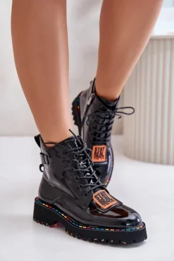 Botki Ocieplane|Damskie Trapery>Artiker Lakierowane Botki Trapery Damskie Na Zamek Skórzane 55C0517 Czarne Czarny