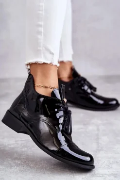 Botki Wiosenne|Botki Sznurowane>Boto Lakierowane Botki Trzewiki Sznurowane Nicole 2781 Czarne