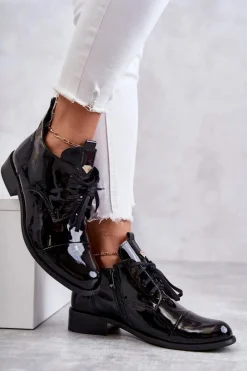 Botki Wiosenne|Botki Sznurowane>Boto Lakierowane Botki Trzewiki Sznurowane Nicole 2781 Czarne