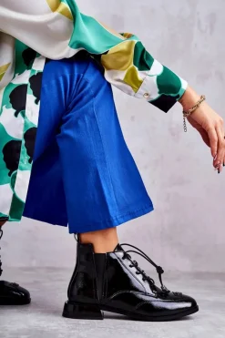 Czarne Botki|Botki Zimowe Damskie>Damskie buty S.Barski Lakierowane Botki Z Ozdobą Czarne Betrix