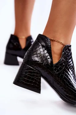 Boto Lakierowane Botki Z Wycięciami Krokodyli Wzór Czarne Dalros