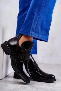 Best Buty damskie Vinceza Lakierowane Botki Z Wycięciami Na Płaskim Obcasie Czarne Eunice