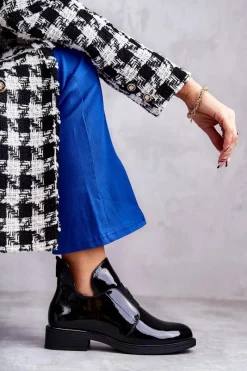 Best Buty damskie Vinceza Lakierowane Botki Z Wycięciami Na Płaskim Obcasie Czarne Eunice