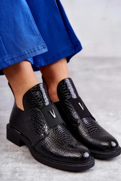 Lakierowane Botki Z Wycięciami Na Płaskim Obcasie Czarne Eunice Damskie Czarne Botki|Botki Zimowe Damskie