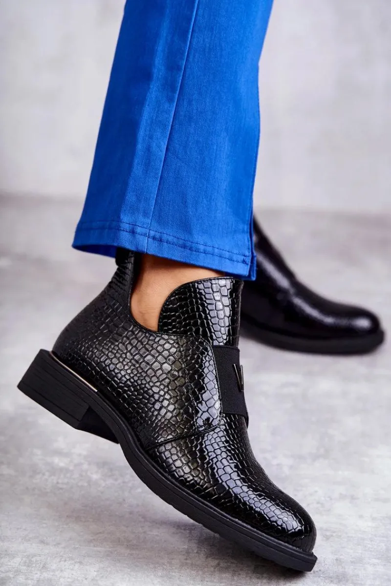 Lakierowane Botki Z Wycięciami Na Płaskim Obcasie Czarne Eunice Damskie Czarne Botki|Botki Zimowe Damskie