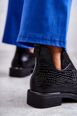 Lakierowane Botki Z Wycięciami Na Płaskim Obcasie Czarne Eunice Damskie Czarne Botki|Botki Zimowe Damskie