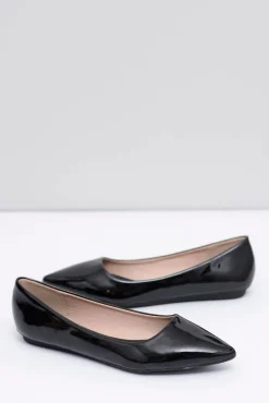 Baleriny Klasyczne></noscript>Boto Lakierowane Czarne Balerinki w Szpic Elonde