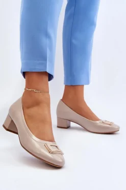 Czółenka Na Słupku|Czółenka Klasyczne>Buty damskie Vinceza Lakierowane Czółenka Na Klocku Z Ozdobą Beżowe Enollia