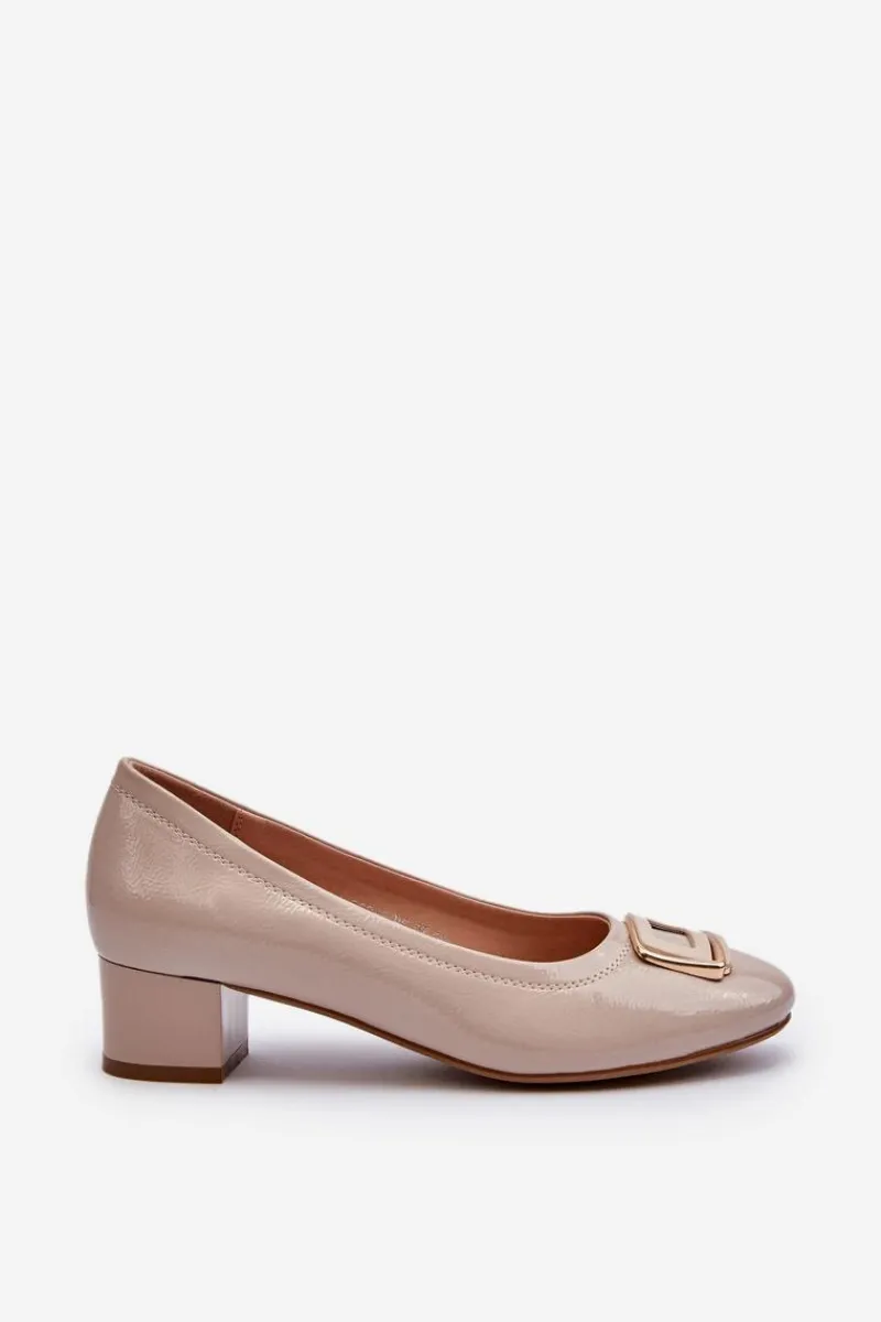 Czółenka Na Słupku|Czółenka Klasyczne>Buty damskie Vinceza Lakierowane Czółenka Na Klocku Z Ozdobą Beżowe Enollia