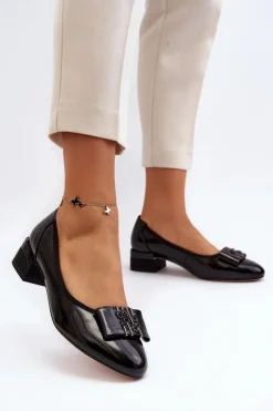 Hot Lakierowane Czółenka Na Klocku Czarne Ilvanna Damskie Czółenka Na Słupku|Czółenka Klasyczne