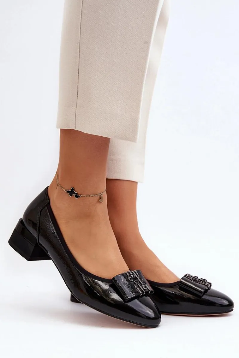 Hot Lakierowane Czółenka Na Klocku Czarne Ilvanna Damskie Czółenka Na Słupku|Czółenka Klasyczne