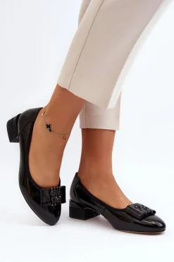 Hot Lakierowane Czółenka Na Klocku Czarne Ilvanna Damskie Czółenka Na Słupku|Czółenka Klasyczne