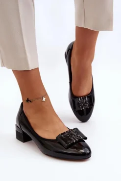 Hot Lakierowane Czółenka Na Klocku Czarne Ilvanna Damskie Czółenka Na Słupku|Czółenka Klasyczne