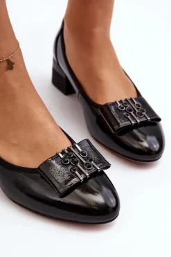 Hot Lakierowane Czółenka Na Klocku Czarne Ilvanna Damskie Czółenka Na Słupku|Czółenka Klasyczne