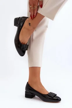 Hot Lakierowane Czółenka Na Klocku Czarne Ilvanna Damskie Czółenka Na Słupku|Czółenka Klasyczne