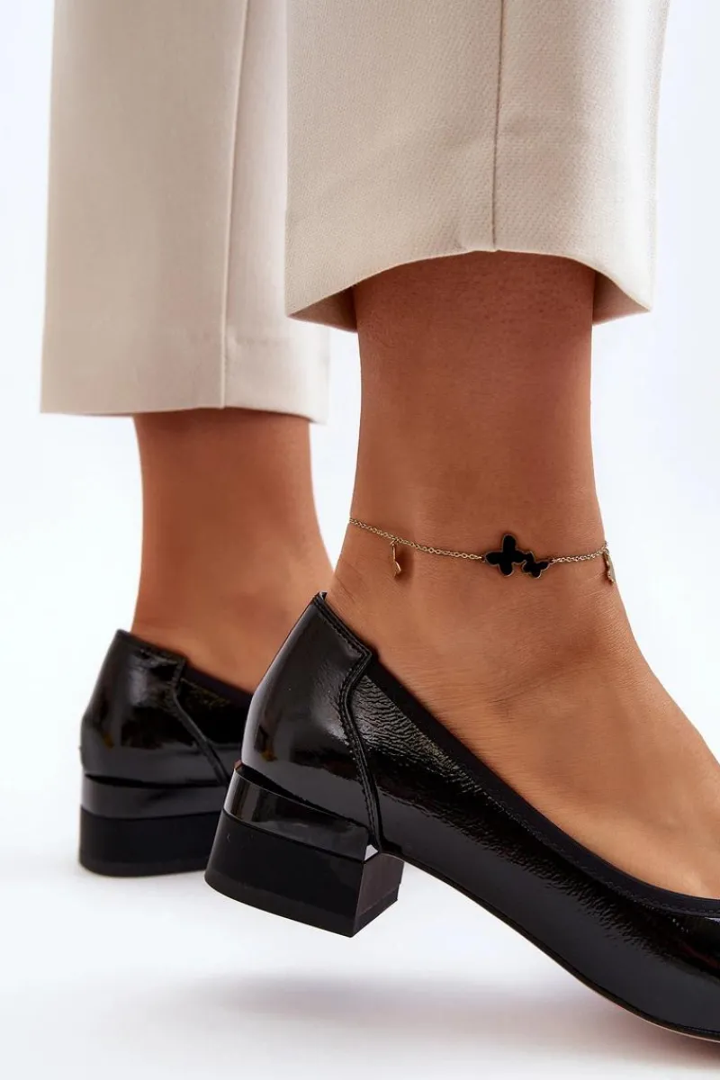 Hot Lakierowane Czółenka Na Klocku Czarne Ilvanna Damskie Czółenka Na Słupku|Czółenka Klasyczne