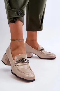 Discount Lakierowane Czółenka Na Klocku Beżowe S.Barski MR38-960 Damskie Czółenka Klasyczne