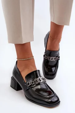 Czółenka Klasyczne>Damskie buty S.Barski Lakierowane Czółenka Na Klocku Czarne S.Barski MR38-960 Czarny