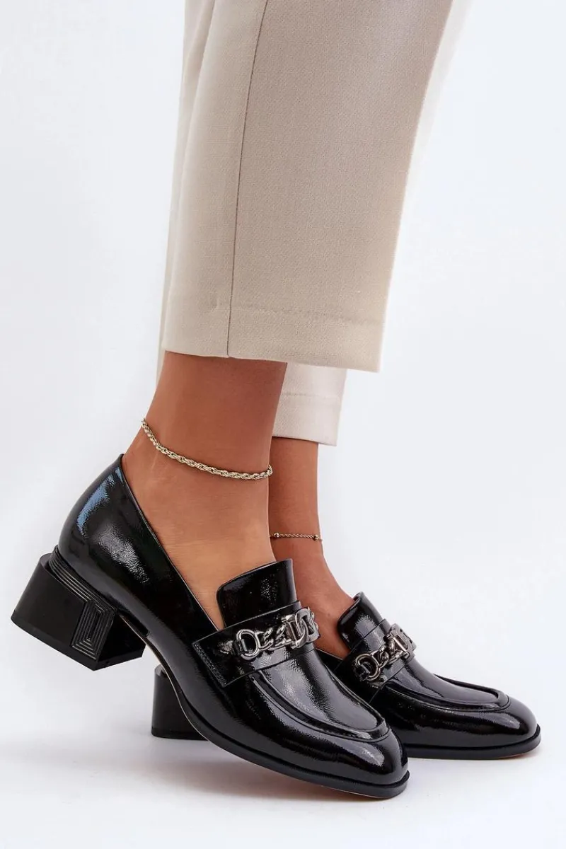 Czółenka Klasyczne>Damskie buty S.Barski Lakierowane Czółenka Na Klocku Czarne S.Barski MR38-960 Czarny