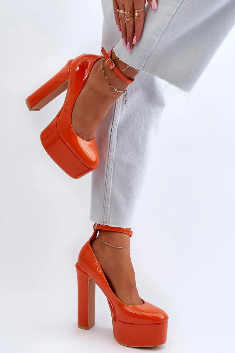Discount Lakierowane Czółenka Na Masywnej Platformie I Słupku Pomarańczowe Ninames Damskie Czółenka Na Platformie|Czółenka Na Słupku