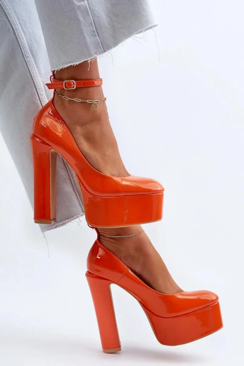 Discount Lakierowane Czółenka Na Masywnej Platformie I Słupku Pomarańczowe Ninames Damskie Czółenka Na Platformie|Czółenka Na Słupku