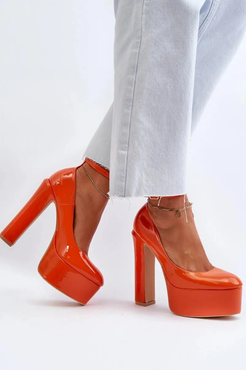 Discount Lakierowane Czółenka Na Masywnej Platformie I Słupku Pomarańczowe Ninames Damskie Czółenka Na Platformie|Czółenka Na Słupku