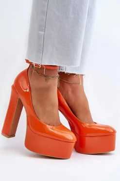Discount Lakierowane Czółenka Na Masywnej Platformie I Słupku Pomarańczowe Ninames Damskie Czółenka Na Platformie|Czółenka Na Słupku