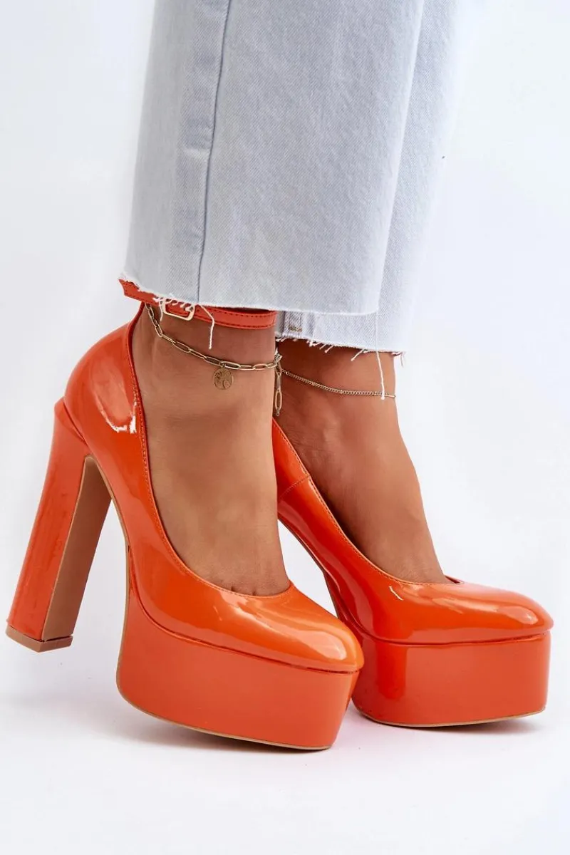 Discount Lakierowane Czółenka Na Masywnej Platformie I Słupku Pomarańczowe Ninames Damskie Czółenka Na Platformie|Czółenka Na Słupku