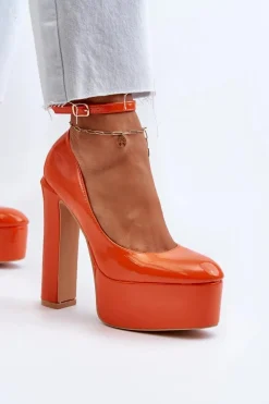Discount Lakierowane Czółenka Na Masywnej Platformie I Słupku Pomarańczowe Ninames Damskie Czółenka Na Platformie|Czółenka Na Słupku