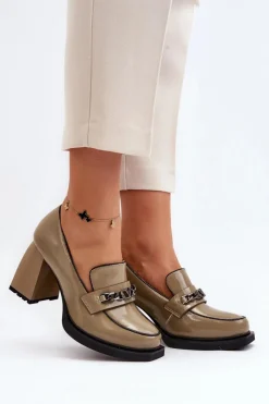 Lakierowane Czółenka Na Masywnym Obcasie Zielone Terimene Damskie Czółenka Na Platformie|Czółenka Na Słupku