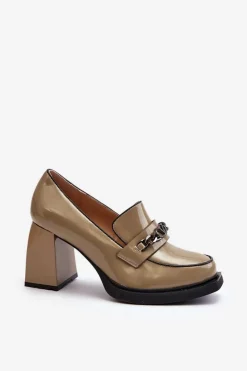 Lakierowane Czółenka Na Masywnym Obcasie Zielone Terimene Damskie Czółenka Na Platformie|Czółenka Na Słupku