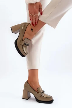 Lakierowane Czółenka Na Masywnym Obcasie Zielone Terimene Damskie Czółenka Na Platformie|Czółenka Na Słupku