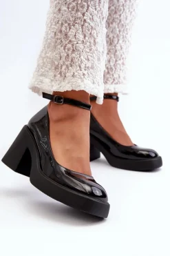 Czółenka Na Platformie|Czółenka Na Słupku>Boto Lakierowane Czółenka Na Masywnym Obcasie Czarne Effiba