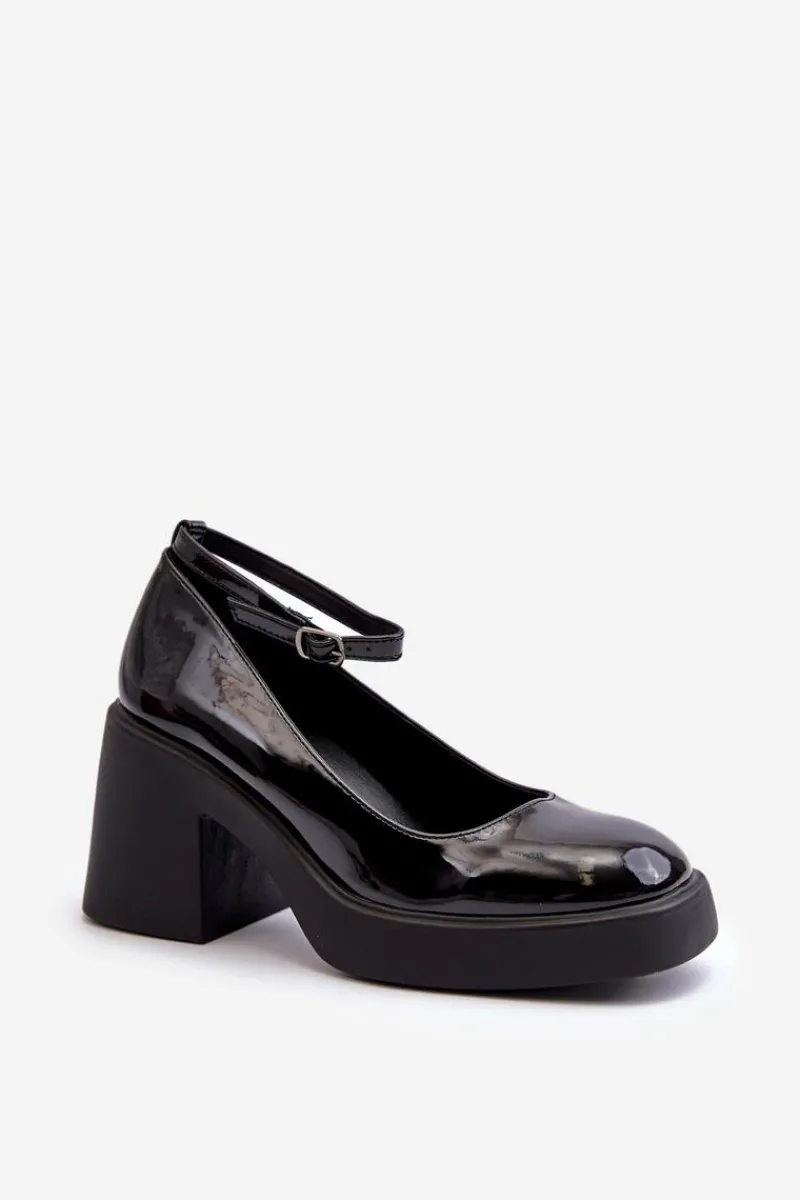 Czółenka Na Platformie|Czółenka Na Słupku>Boto Lakierowane Czółenka Na Masywnym Obcasie Czarne Effiba