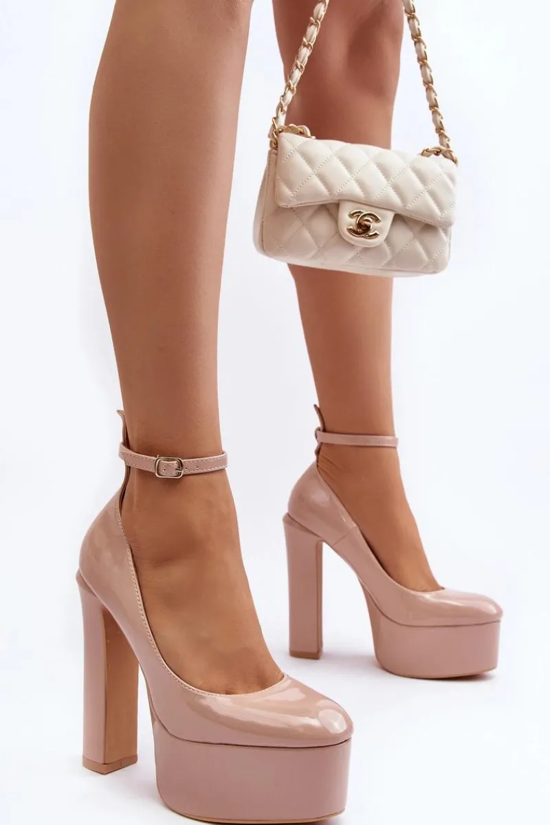 Hot Lakierowane Czółenka Na Masywnej Platformie I Słupku Beżowe Ninames Damskie Czółenka Na Platformie|Czółenka Na Słupku