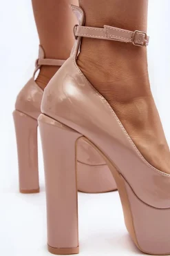 Hot Lakierowane Czółenka Na Masywnej Platformie I Słupku Beżowe Ninames Damskie Czółenka Na Platformie|Czółenka Na Słupku