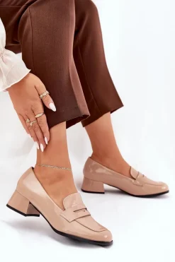 Sale Lakierowane Czółenka Na Niskim Obcasie Nude Selenith Damskie Półbuty Lakierowane|Czółenka Klasyczne