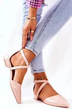 Online Lakierowane Czółenka Na Niskim Obcasie Beżowe Giovanna Damskie Czółenka Na Słupku