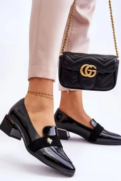 Czółenka Na Słupku|Czółenka Klasyczne>Buty damskie Vinceza Lakierowane Czółenka Na Niskim Obcasie Z Ozdobą Czarne Doria