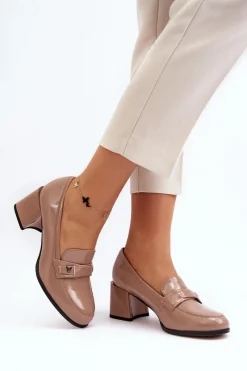 Online Lakierowane Czółenka Na Obcasie Beżowe Felicijana Damskie Czółenka Na Słupku|Czółenka Klasyczne