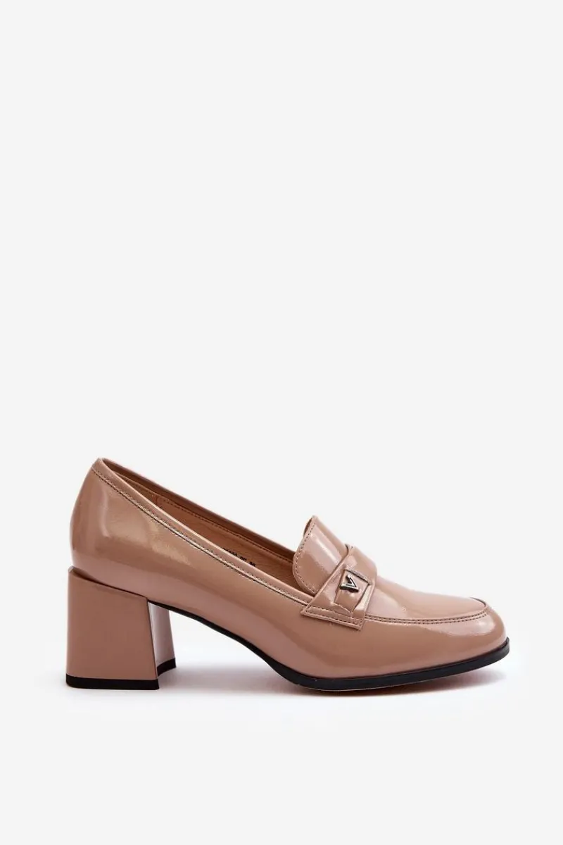 Online Lakierowane Czółenka Na Obcasie Beżowe Felicijana Damskie Czółenka Na Słupku|Czółenka Klasyczne