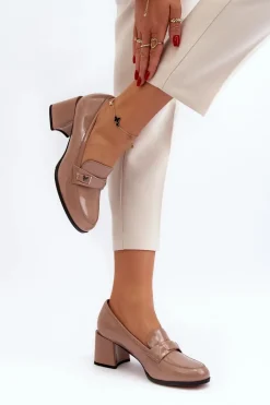 Online Lakierowane Czółenka Na Obcasie Beżowe Felicijana Damskie Czółenka Na Słupku|Czółenka Klasyczne