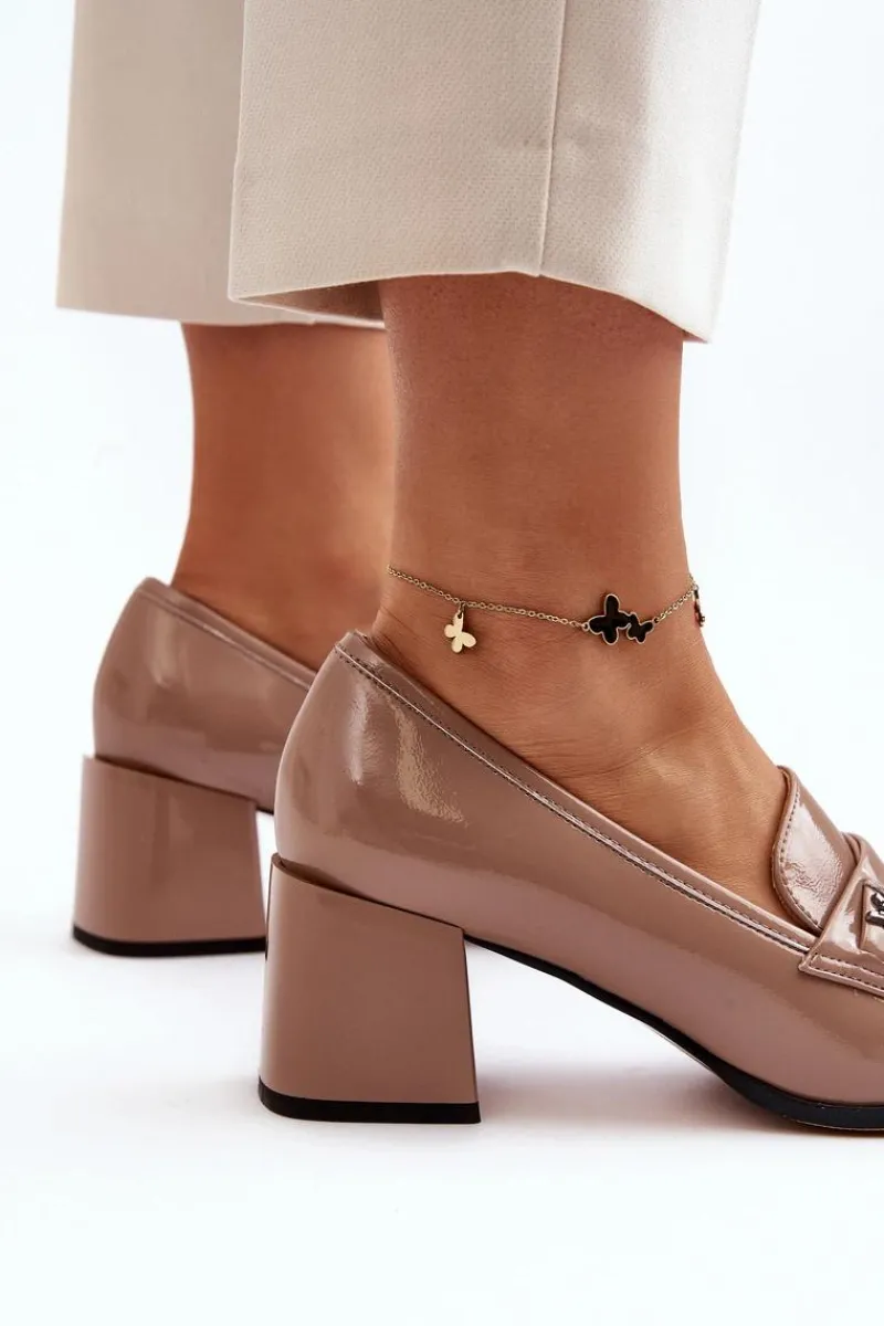 Online Lakierowane Czółenka Na Obcasie Beżowe Felicijana Damskie Czółenka Na Słupku|Czółenka Klasyczne