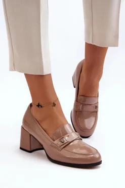 Online Lakierowane Czółenka Na Obcasie Beżowe Felicijana Damskie Czółenka Na Słupku|Czółenka Klasyczne