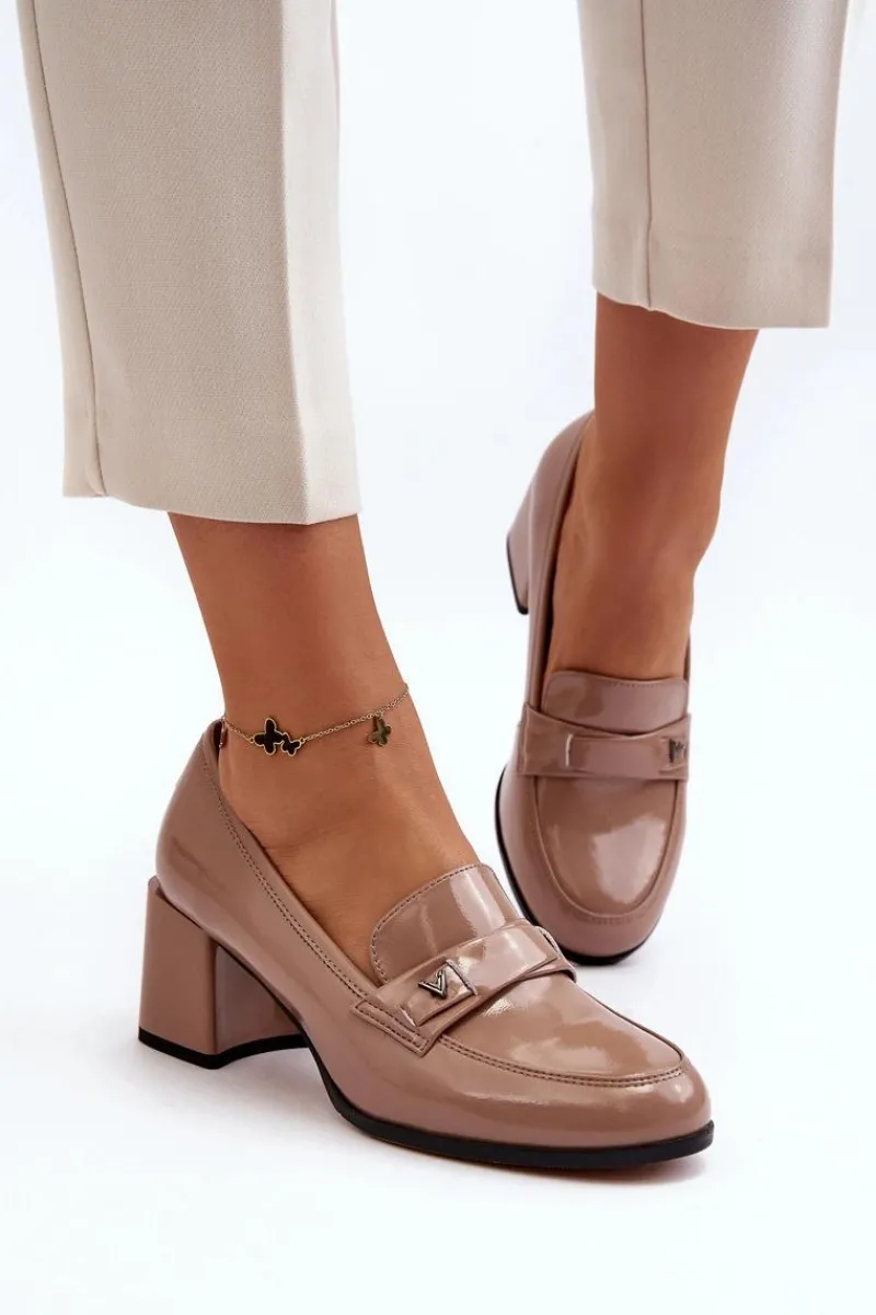 Online Lakierowane Czółenka Na Obcasie Beżowe Felicijana Damskie Czółenka Na Słupku|Czółenka Klasyczne